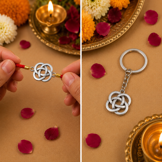 Eternal Knot Keepsake Rakhi | Converts into a Silver Keychain | Free Key Ring Included