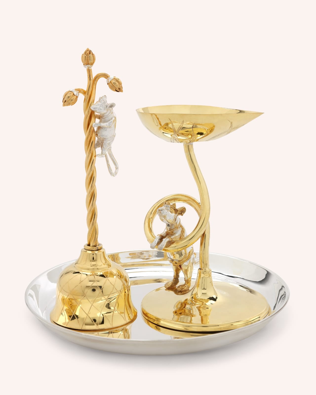 Puja Bell and Diya Set (Golden)