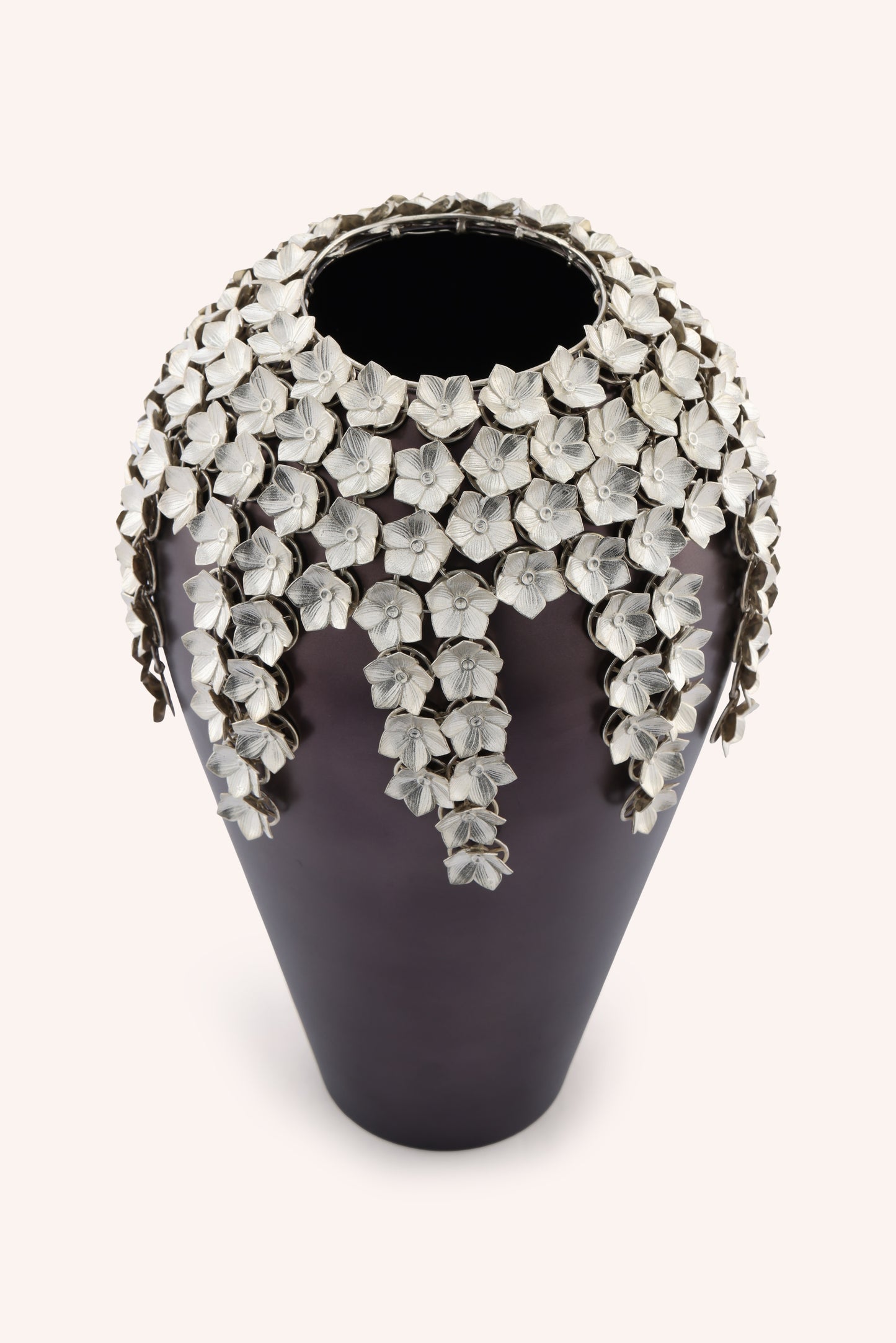 Cascading Silver Petal Vase
