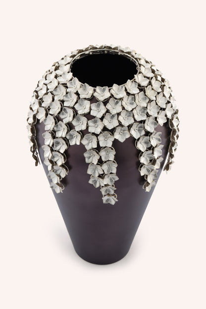Cascading Silver Petal Vase