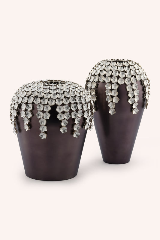 Cascading Silver Petal Vase