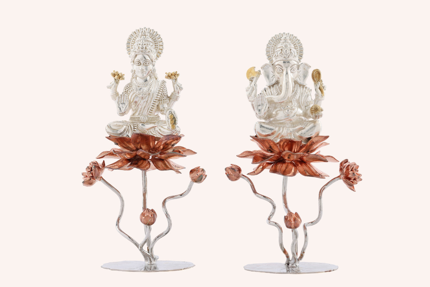Lord Ganesha & Goddess Lakshmi Idol Set on Lotus
