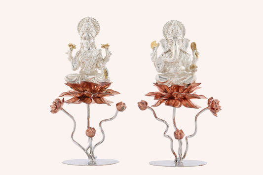 Lord Ganesha & Goddess Lakshmi Idol Set on Lotus