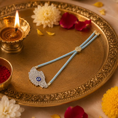 Hamza Evil Eye Keepsake Rakhi | Converts into a Silver Keychain | Free Key Ring Included
