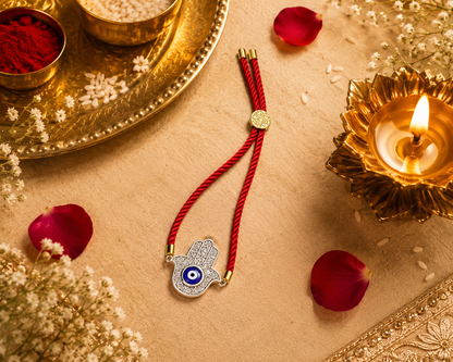 Evil Eye Round Keepsake Rakhi | Converts into a Silver Keychain | Free Key Ring Included
