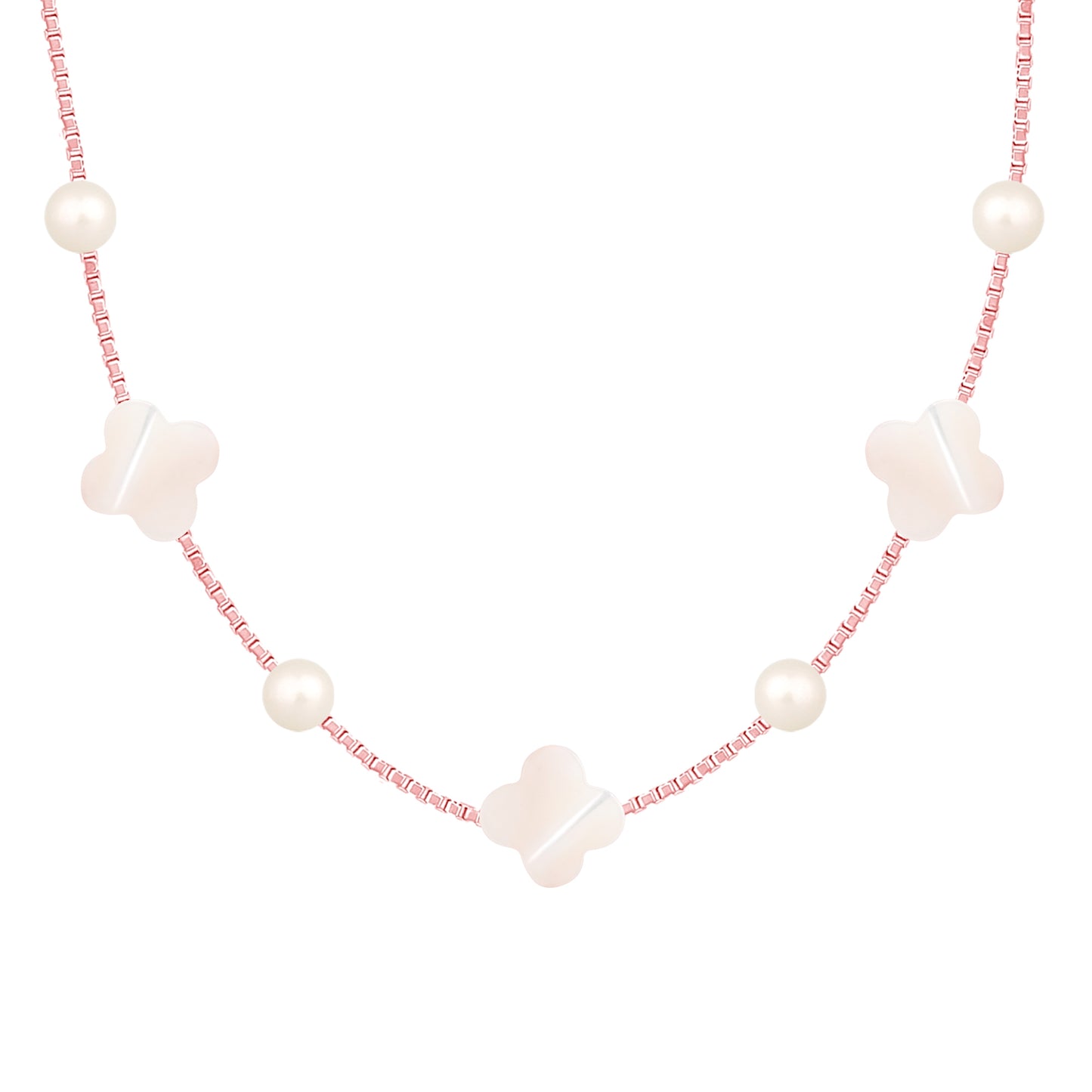Pearl Clover Necklace in Rose Gold