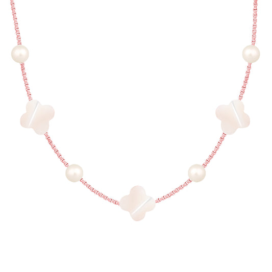 Pearl Clover Necklace in Rose Gold