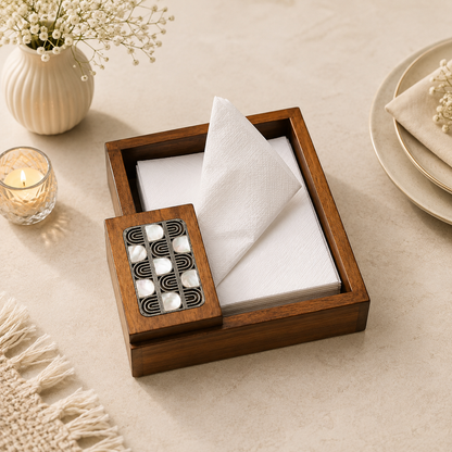 Silver Checkered  Napkin & Tissue Box