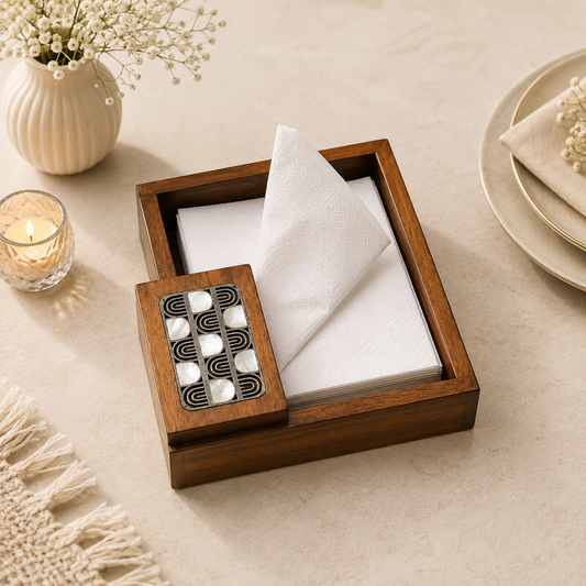 Silver Checkered  Napkin & Tissue Box