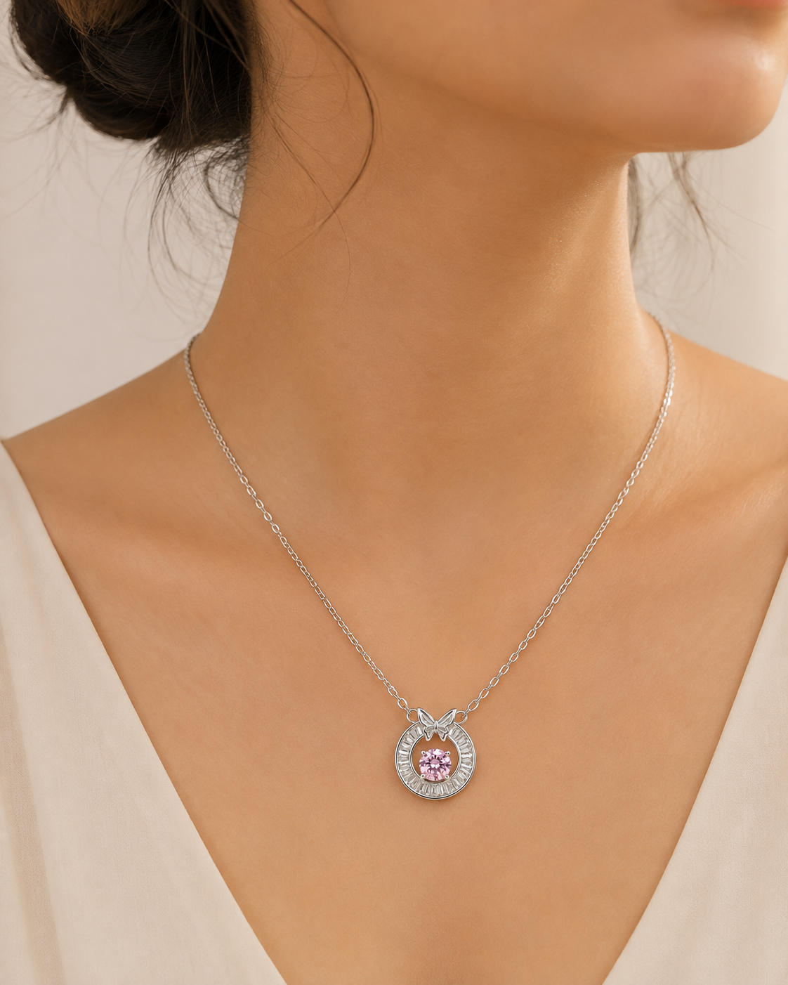 Pink Butterfly Halo Pendant