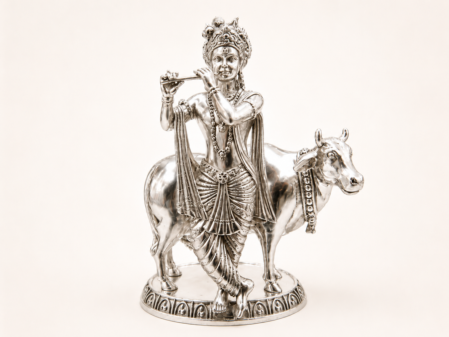 Lord Krishna & Nandi Silver Idol