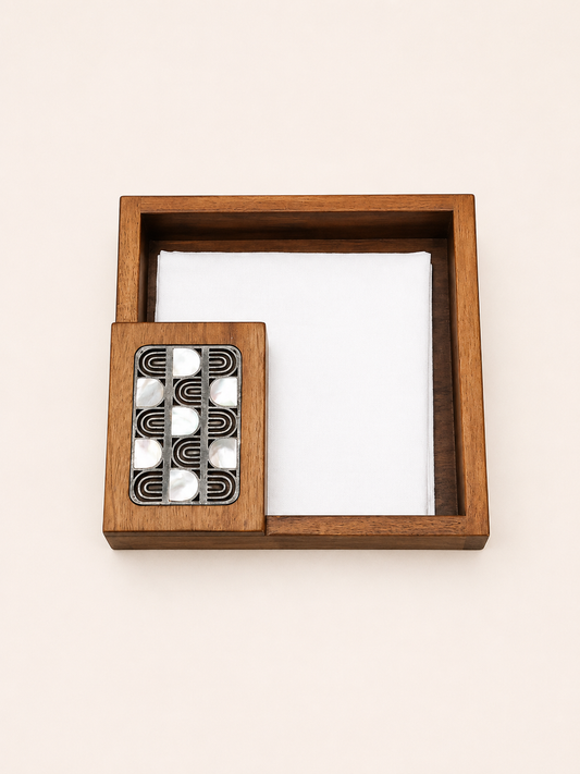 Silver Checkered  Napkin & Tissue Box