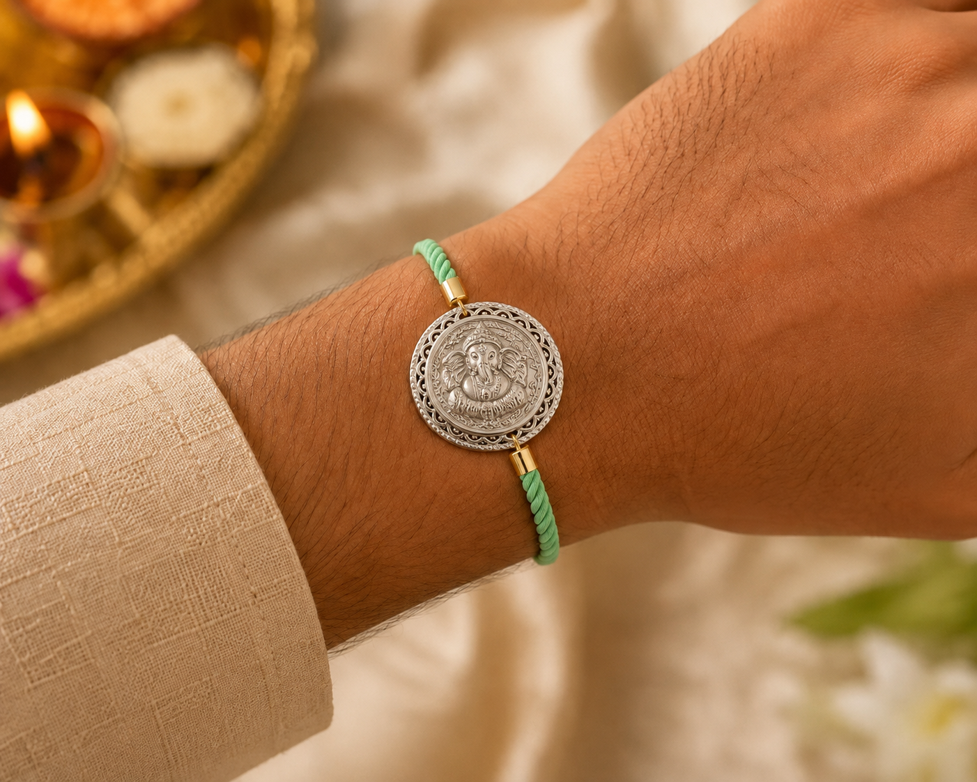 Ganesh Ji Keepsake Rakhi | Converts into a Silver Keychain | Free Key Ring Included