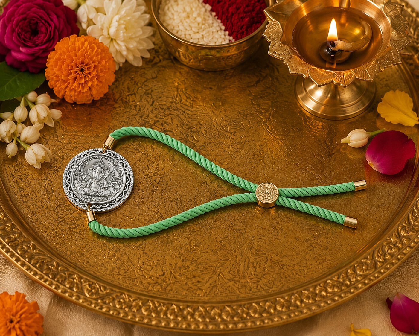 Ganesh Ji Keepsake Rakhi | Converts into a Silver Keychain | Free Key Ring Included