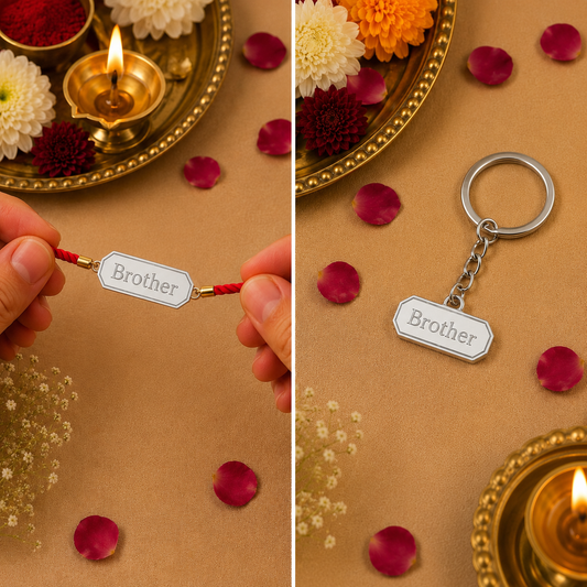 Brother/Bhai Keepsake Rakhi | Converts into a Silver Keychain | Free Key Ring Included