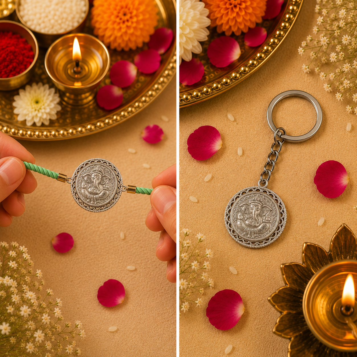 Ganesh Ji Keepsake Rakhi | Converts into a Silver Keychain | Free Key Ring Included