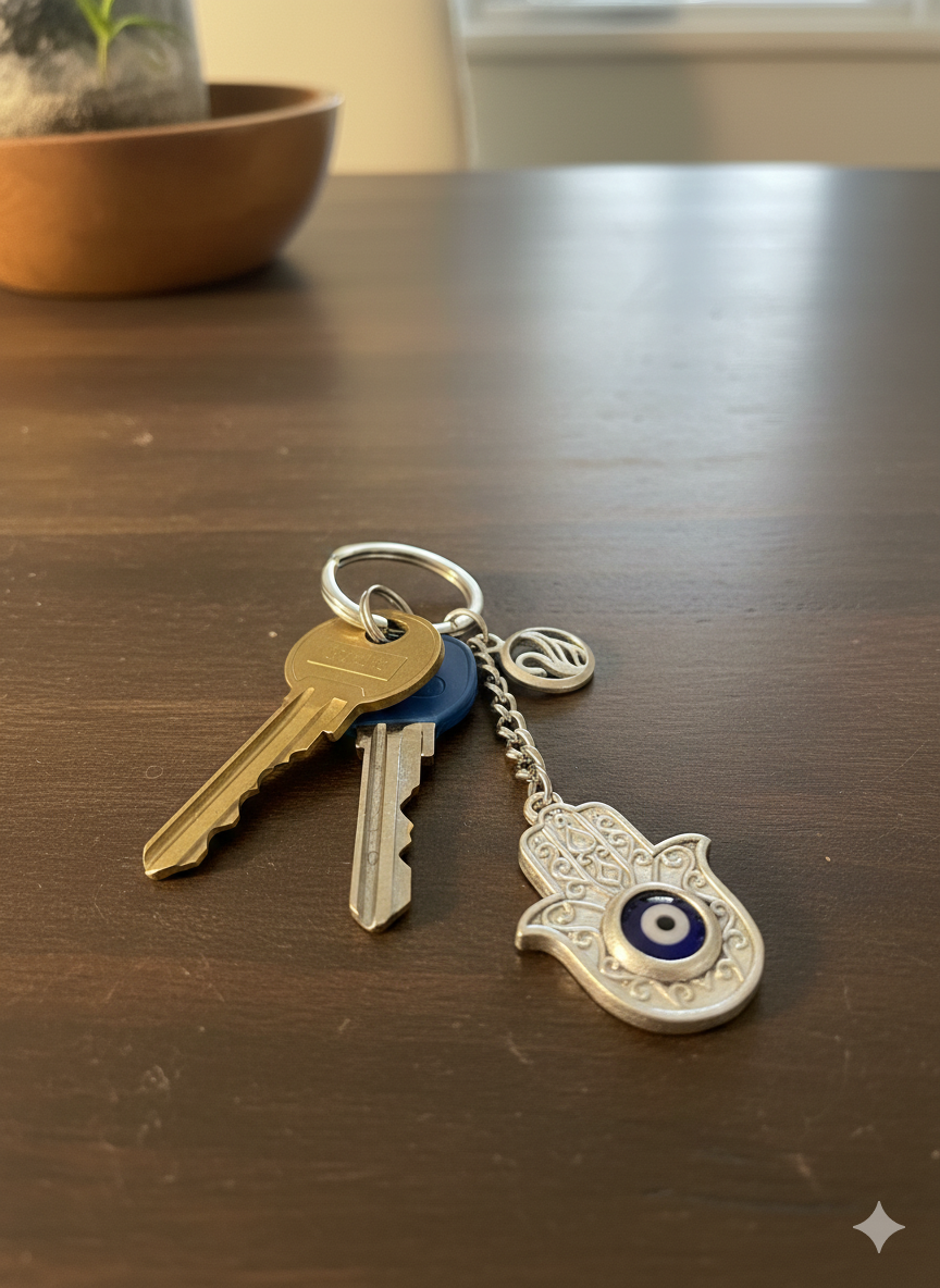 Evil Eye Keychain (Round) in 925 Pure Silver