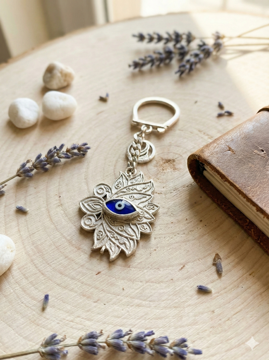 Evil Eye Keychain (Lotus) in 925 Pure Silver