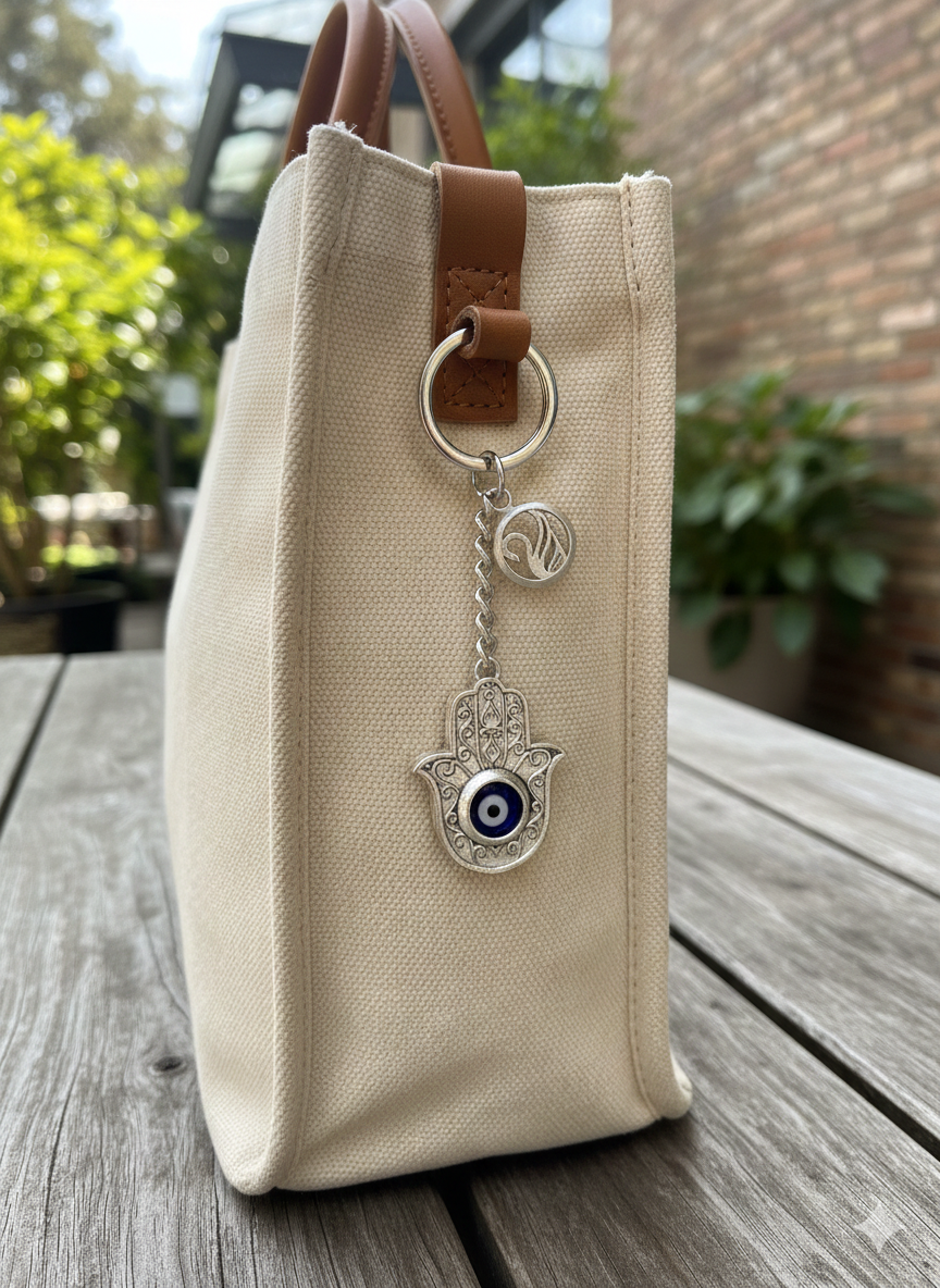 Evil Eye Keychain (Round) in 925 Pure Silver