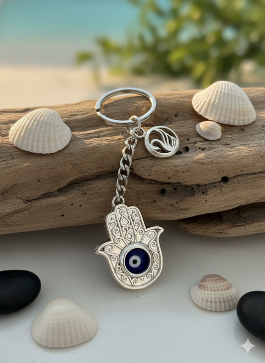 Evil Eye Keychain (Round) in 925 Pure Silver