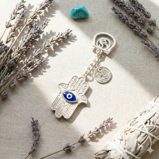 Evil Eye Keychain (Oval) in 925 Pure Silver