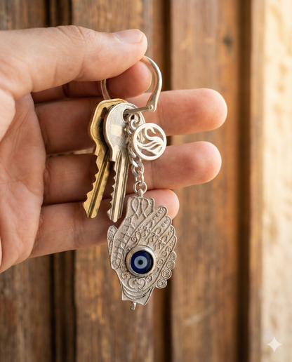 Evil Eye Keychain (Hamsa) in 925 Pure Silver