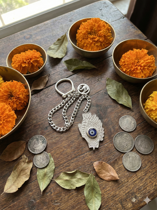 Evil Eye Keychain (Hamsa) in 925 Pure Silver