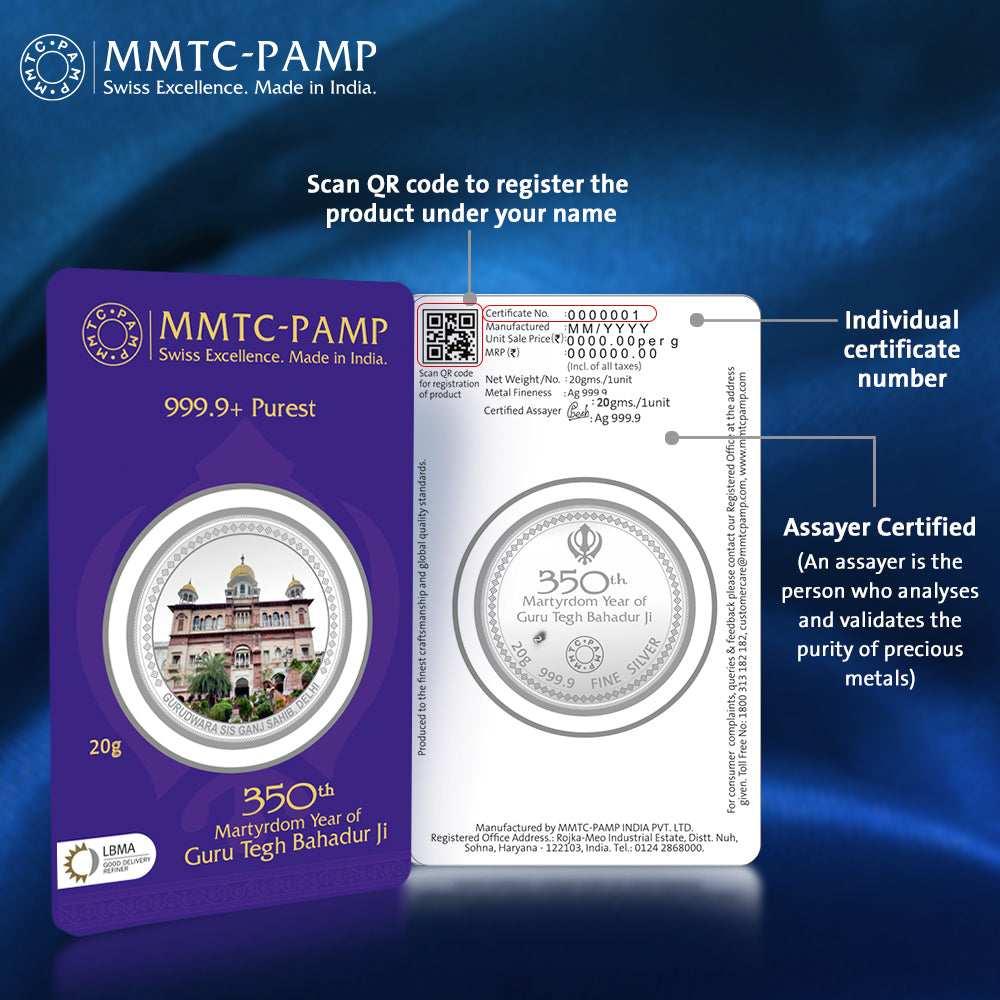 Guru Tegh Bahadur ji 20gms Silver Coin