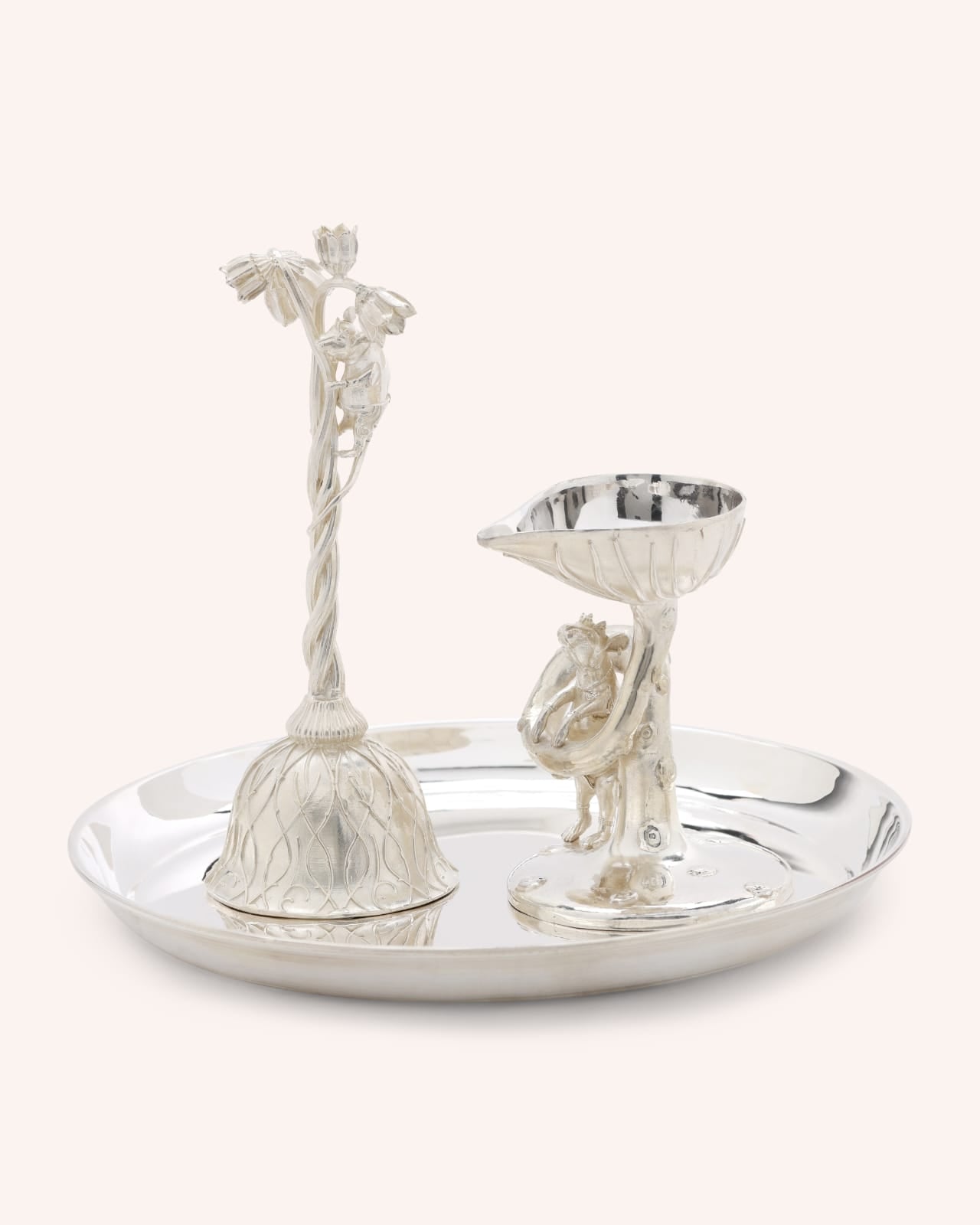 Puja Bell and Diya Set (Silver)