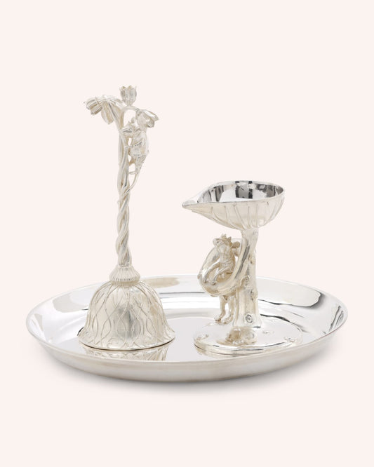 Puja Bell and Diya Set (Silver)