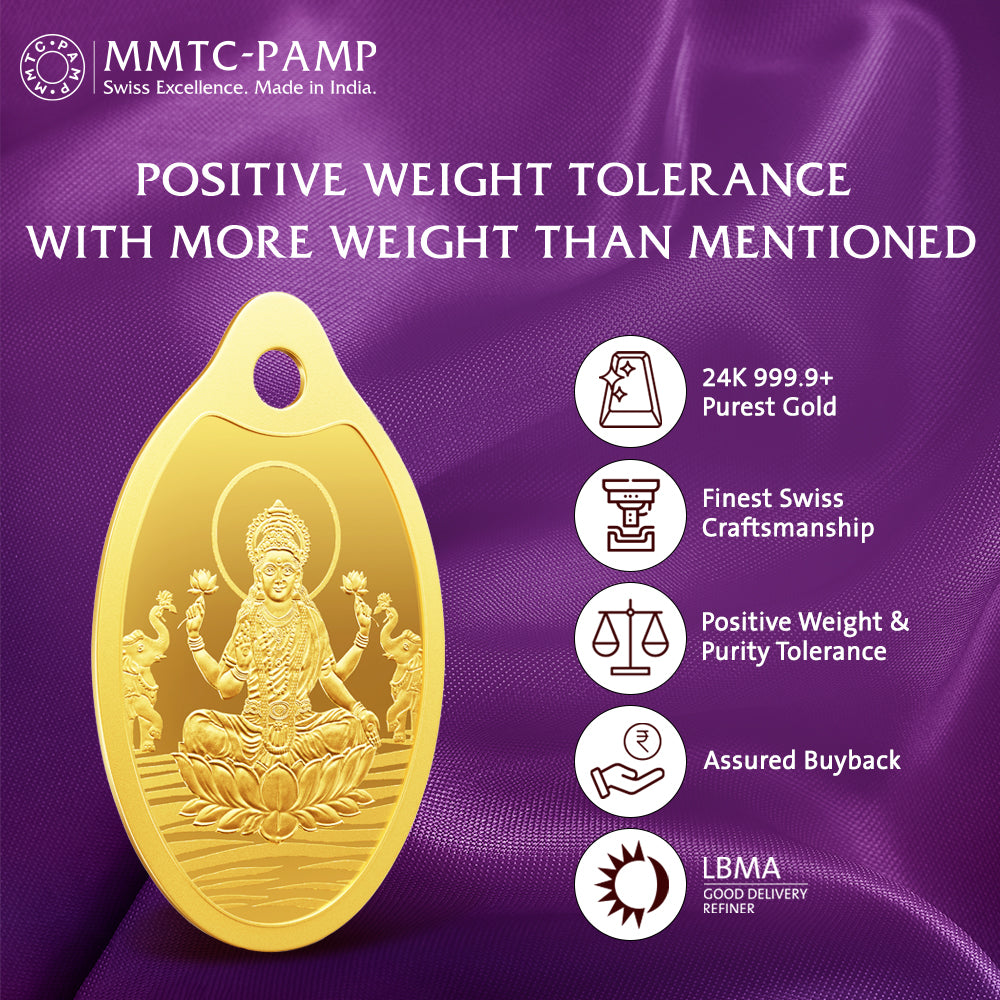 2g Laxmi Gold Oval Coin 24K (999.9+) Purest