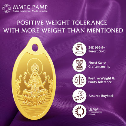 2g Laxmi Gold Oval Coin 24K (999.9+) Purest