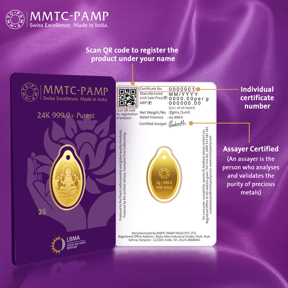 2g Laxmi Gold Oval Coin 24K (999.9+) Purest
