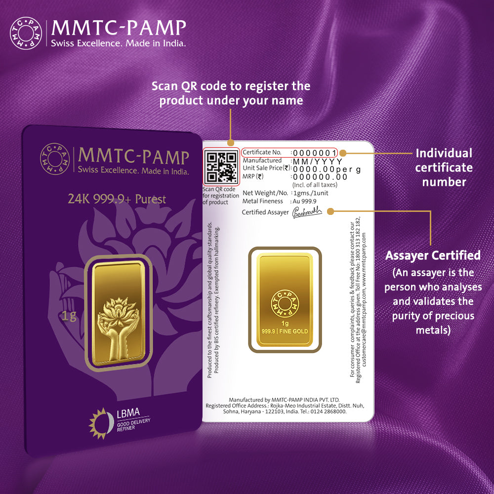 1g Lotus Gold Bar 24K (999.9+) Purest