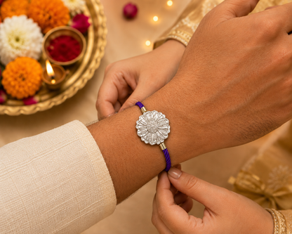 Flower Keepsake Rakhi | Converts into a Silver Keychain | Free Key Ring Included