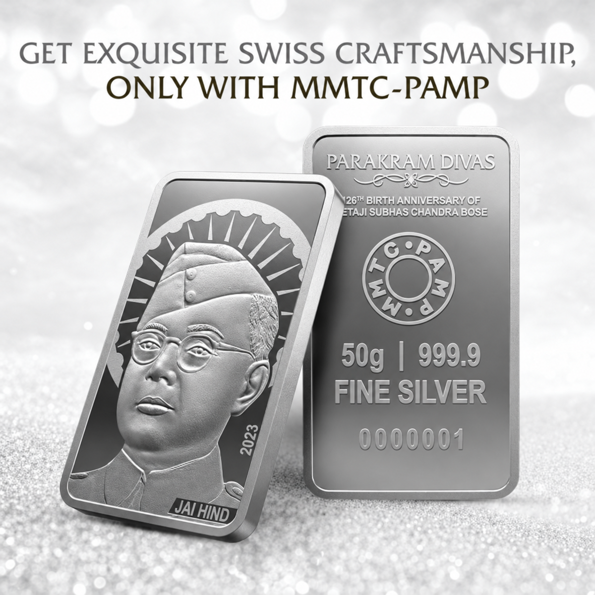 Netaji Subhas Chandra Bose 50gm Silver Bar | MMTC PAMP