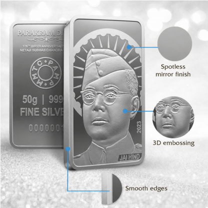 Netaji Subhas Chandra Bose 50gm Silver Bar | MMTC PAMP