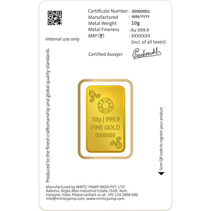 10g Peacock Gold Bar 24K (999.9+) Purest