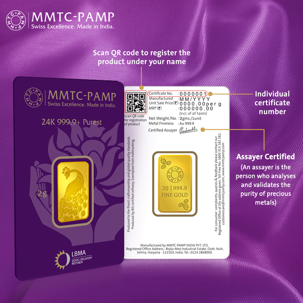 2g Peacock Gold Bar 24K (999.9+) Purest