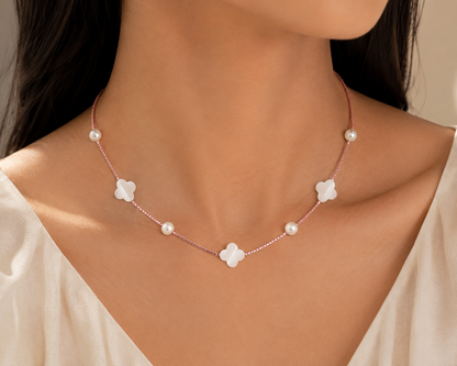 Pearl Clover Necklace in Rose Gold