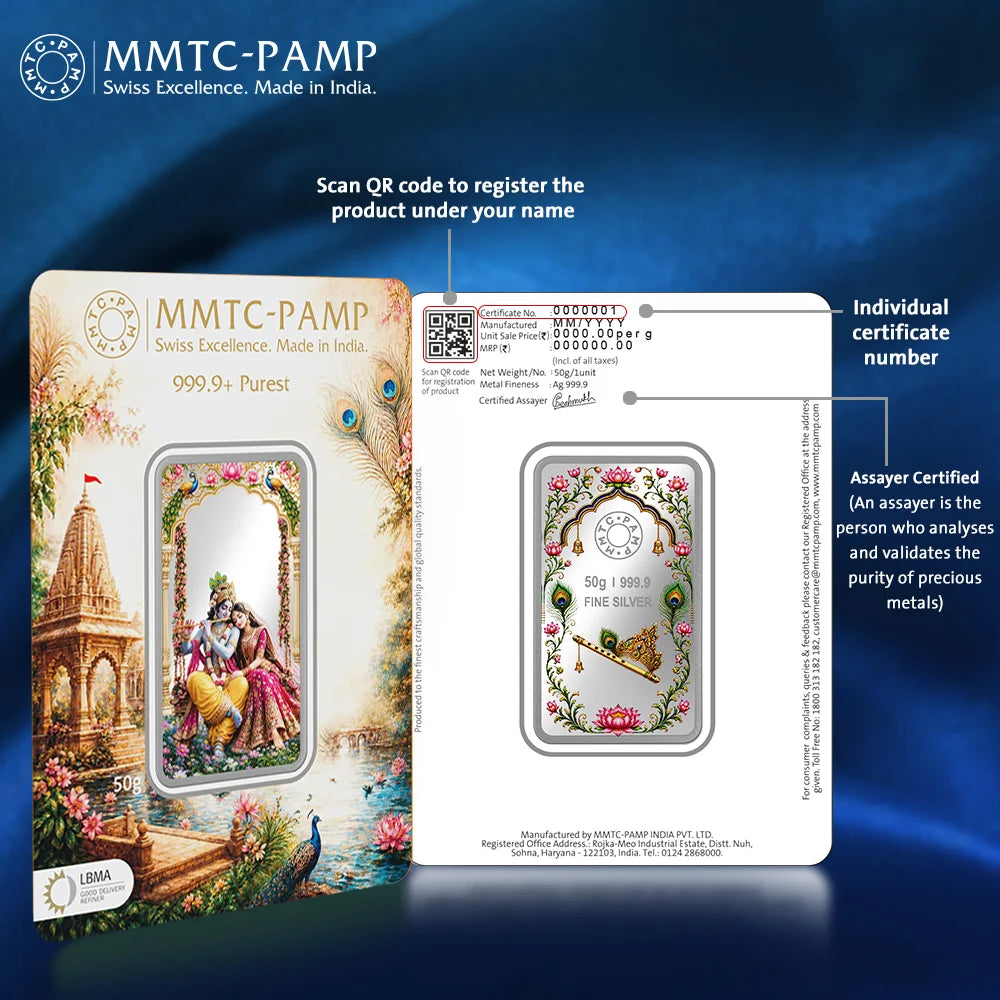 Radha Krishna 50gm Silver Bar | Limited Edition (5pcs left)