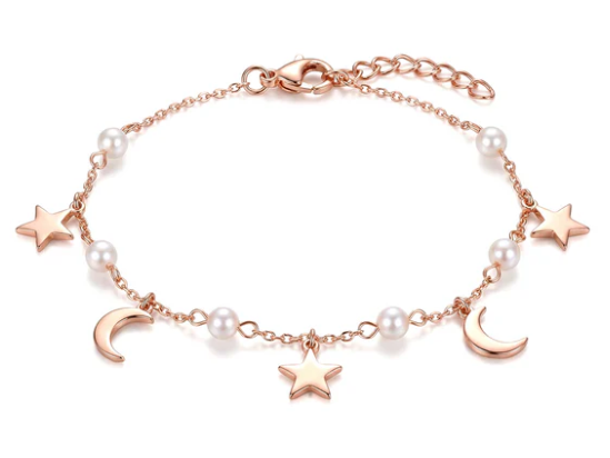 Moon & Stars Charm Bracelet in Rose Gold