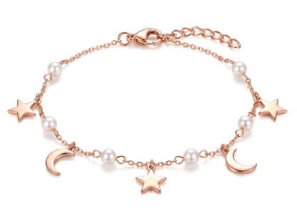 Moon & Stars Charm Bracelet in Rose Gold