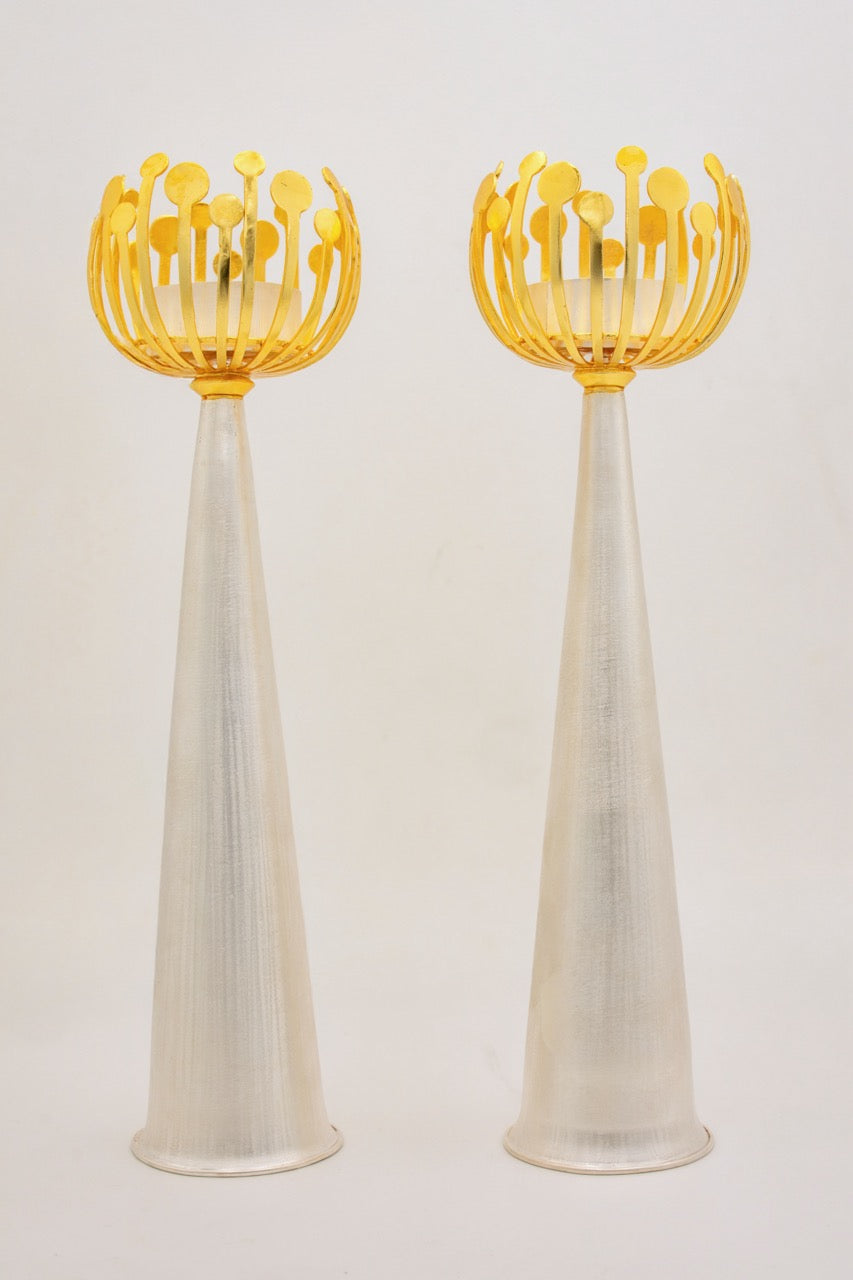 Lotus Pod Candle Stand (Yellow & Silver)