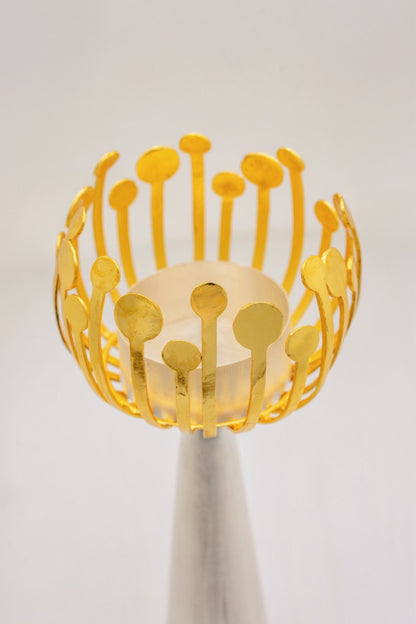 Lotus Pod Candle Stand (Yellow & Silver)