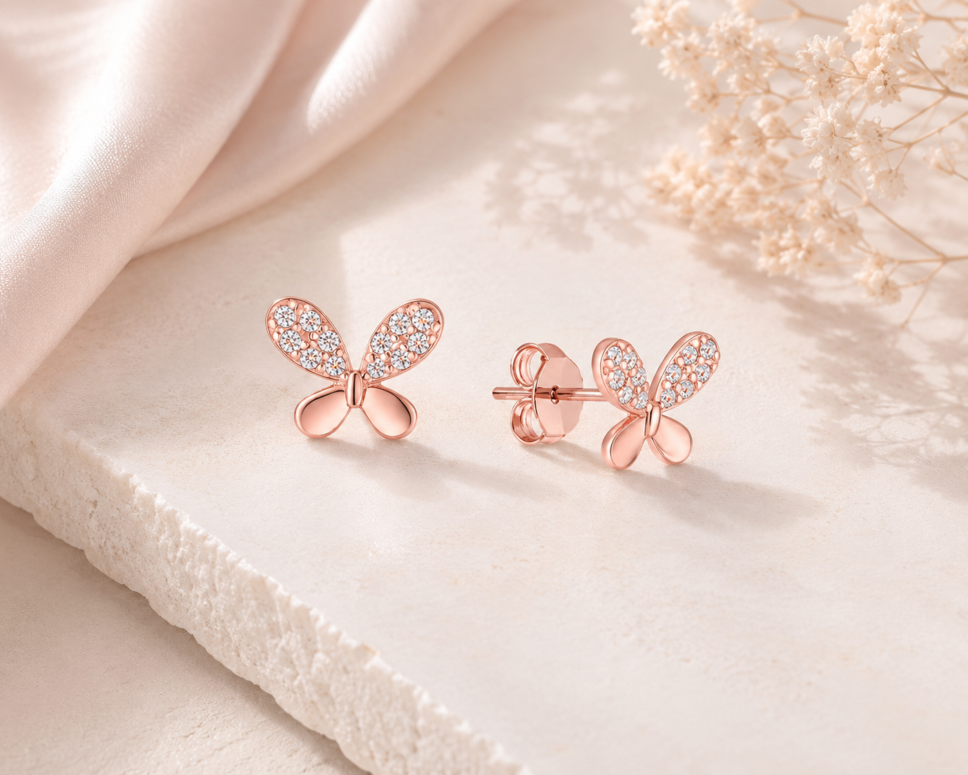 Butterfly Studs in Rose Gold