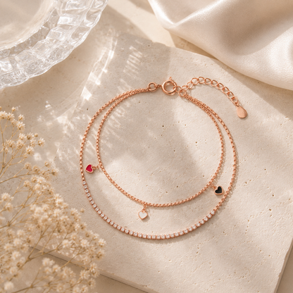 Trio Hearts Bracelet in Rose Gold