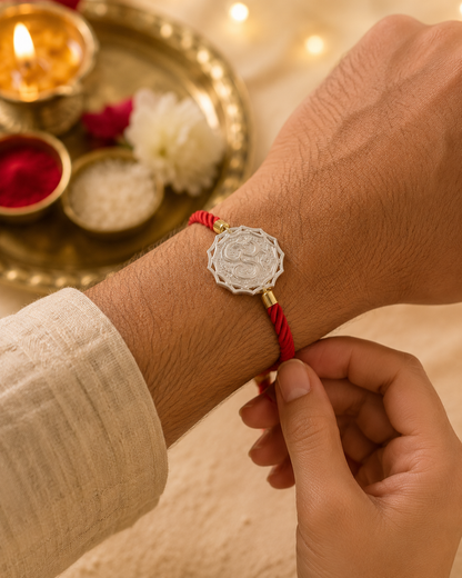 Om Keepsake Rakhi | Converts into a Silver Keychain | Free Key Ring Included