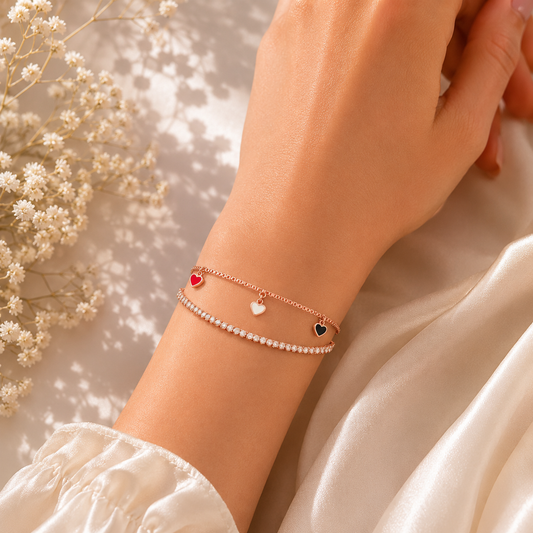 Trio Hearts Bracelet in Rose Gold